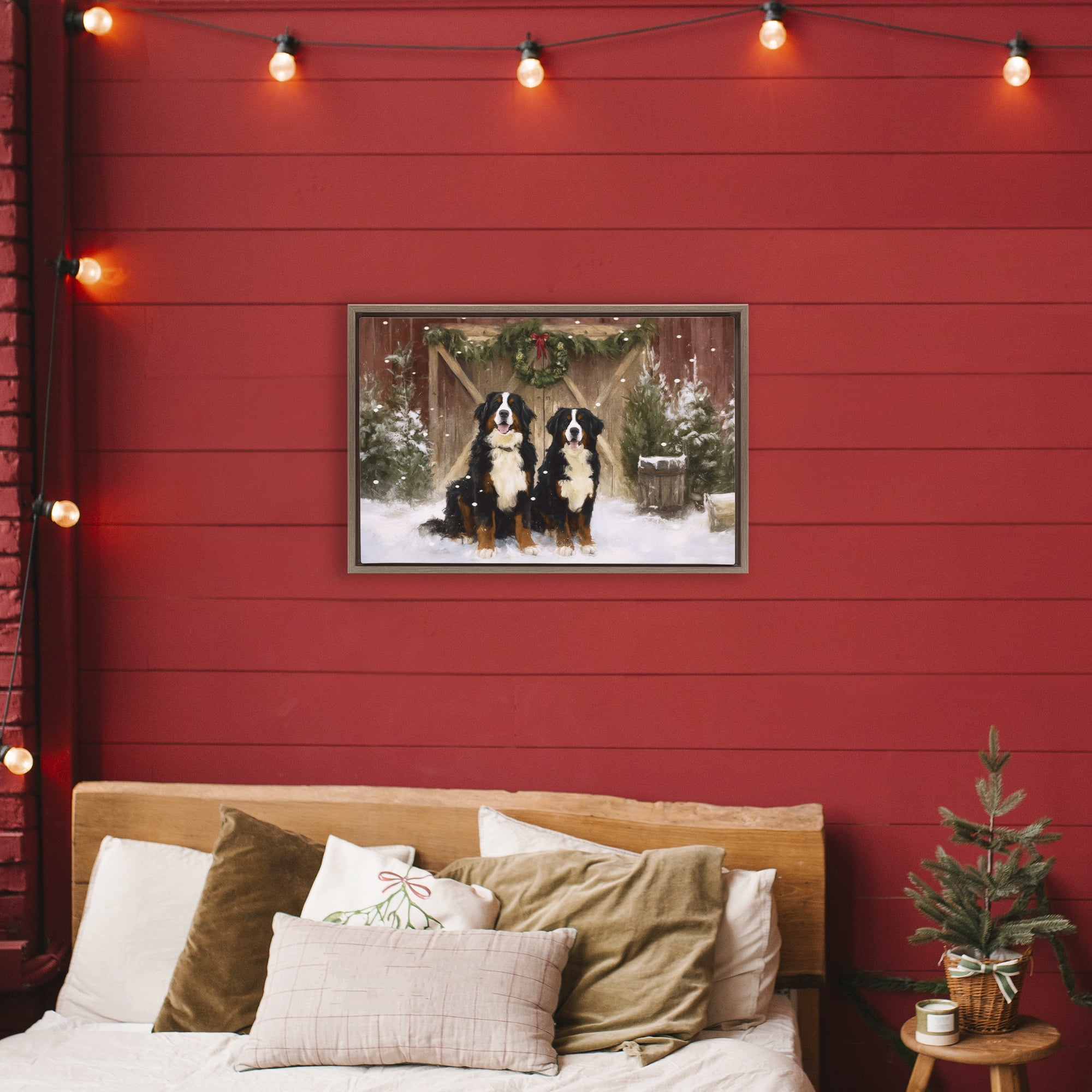 Stupell Industries Barnyard Bernese Mountain Dogs Brown Framed Floater Canvas Wall Art, design by Tina LeCour