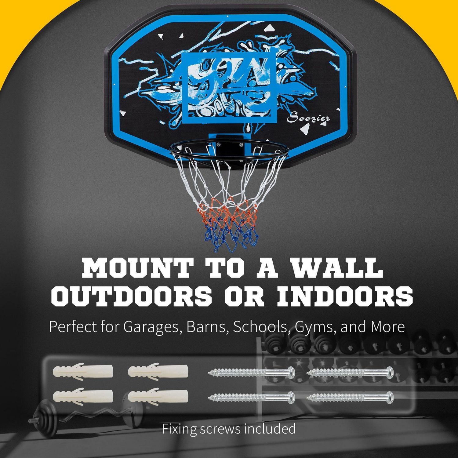 Soozier Panier de basket-ball mural Jante de basket-ball et panneau de basket-ball