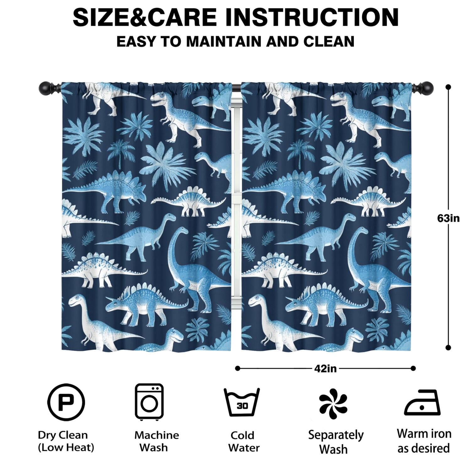 Blackout Kids Curtains,Cute Dinosaur Pattern Childrens Insulated Curtains Set Of 2,Bedroom Essentials,Toddler Room Decor 42x63in(106x160cm)