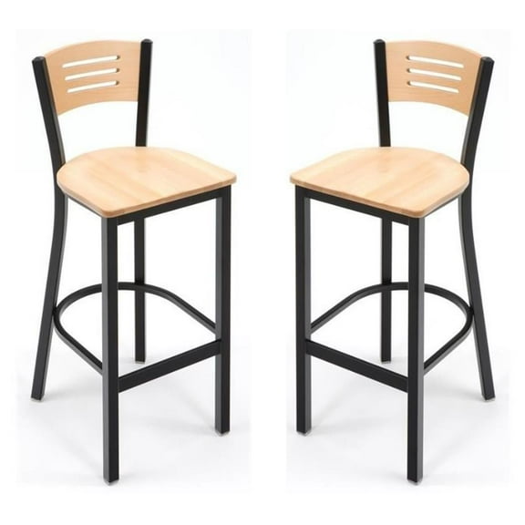 Home Square Metal and Solid Wood Barstool in Natural - Set of 2
