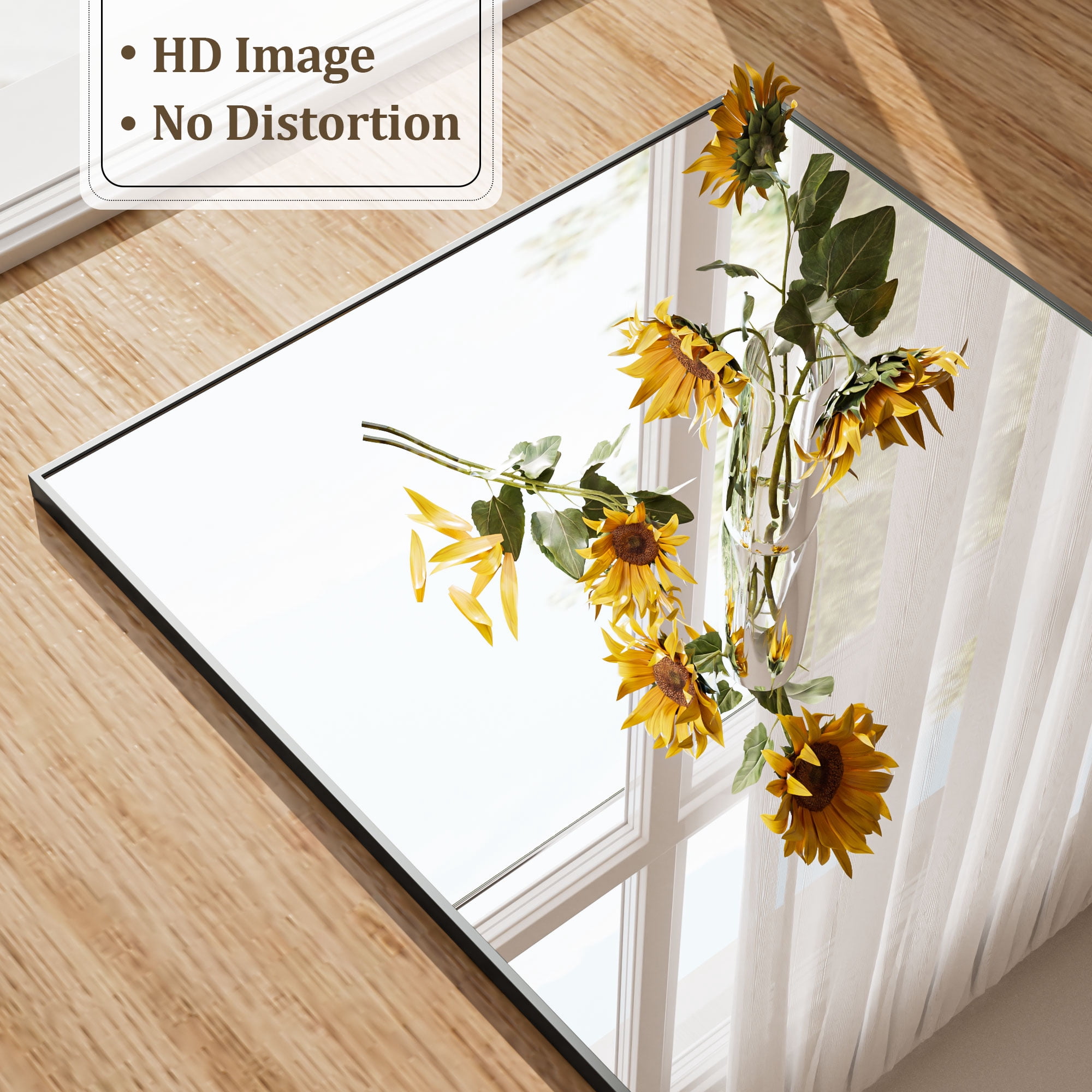 Gleamira 42"x42" Rectangular Bathroom Mirror Wall Mounted Mirror with Metal Frame, Black