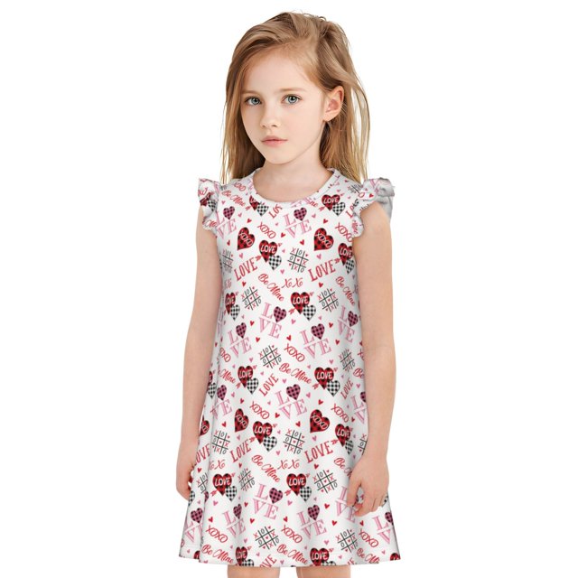 Fotbe Valentine's Day Vestido de Dormir para Niñas de 3 a 10 Años, Mangas Cortas, Estilo Princesa, Pijama Camisón con Mangas Voladas-XX-Large
