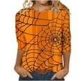 thumbnail image 1 of HKEJIAOI Vêtements d'Halloween pour Femmes Manches Longues Col Rond Imprimé Graphique Décontracté Célébration d'Halloween Haut pour Femmes Orange-3, 1 of 5