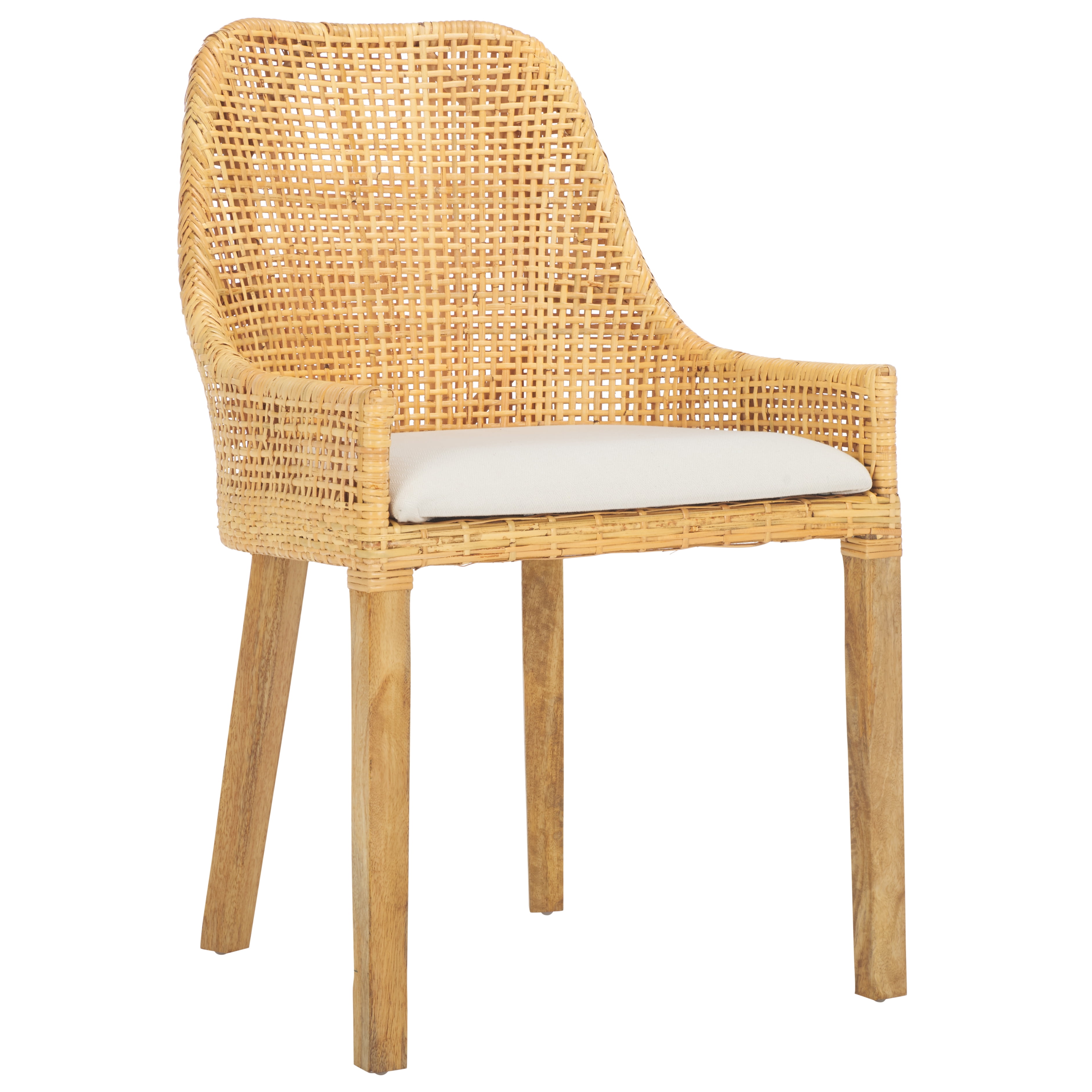 Safavieh Altha Bohemian Rattan and Wood Dining Side Chair, White/ Natural Unfinished
