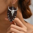 thumbnail image 2 of Edgy Oxhead Shape Earrings With PU Leather Detail Alloy Metal Lightweight Gothic Accessory Gift for Women, 2 of 9