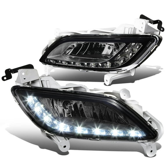 DNA Motoring FL-HV12-LED-SM For 2012 to 2016 Veloster LED DRL Srtip Front Bumper Driving Fog Light Smoked Lens 13 14 15