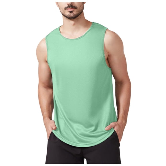 Gibobby Men's Muscle Tank Sleeveless Tee Workout Gym Crewneck Midweight Sleeveless shirts for men(L,Light Green)