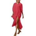 thumbnail image 2 of Xdegoge Women's Swimwear Cover Ups One Piece Button Down Short Sleeve Shirt Dress Tie Knot Front Flowy Beach outfits Summer Vacation Seaside Resort, 2 of 9