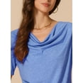 thumbnail image 5 of DARING DIVA Women's Cowl Neck Short Sleeve Casual Stretchy Blouse S Blue, 5 of 6