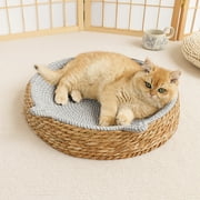 PEONAVET Wood cat Bed Breathable Rattan Pet Bed Round Shaped Dog Mat For Pet Cozy Sleeping Cushion Deep Pet Supply For Relaxation