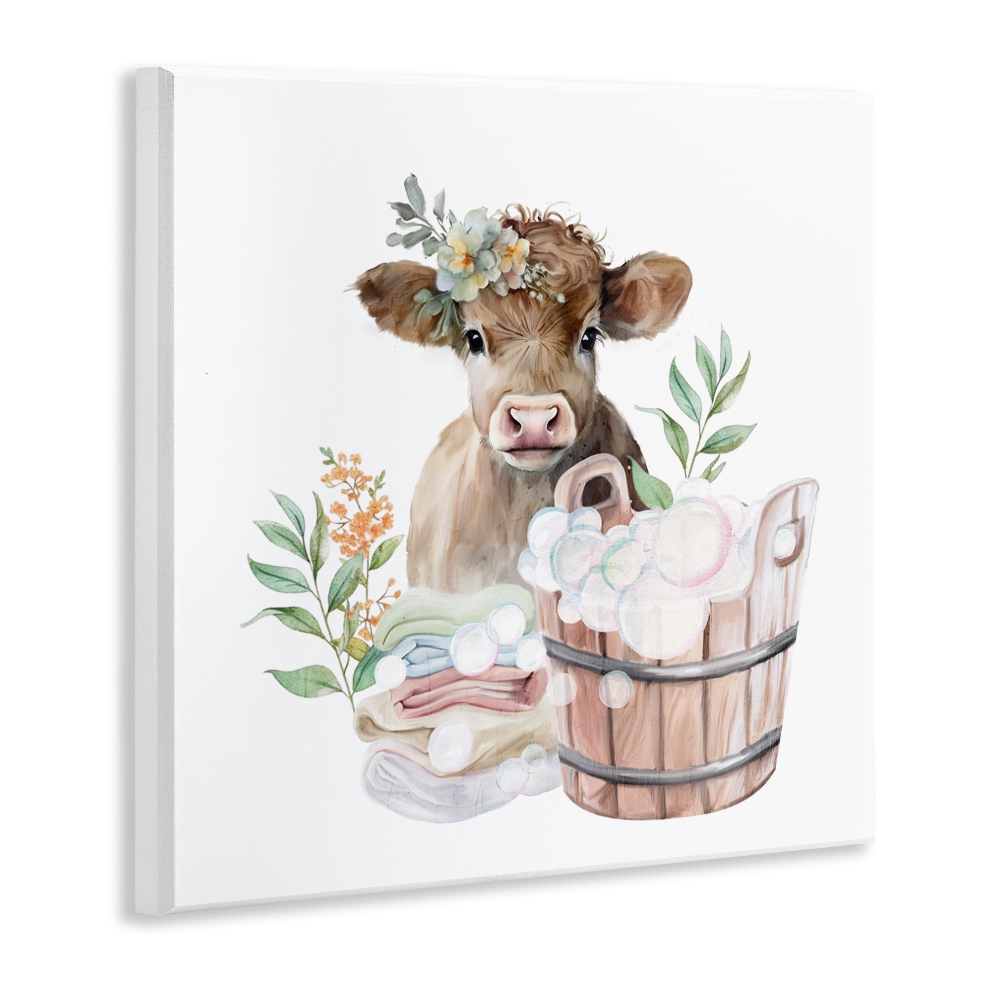 Laundry Day Baby Cow Wall Plaque Art, design by Kim Allen