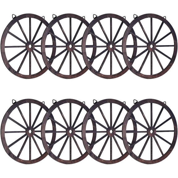 8 Pcs Wooden Wagon Wheel Wall Decor 8 Inches Wood Rural Wheel Wall Hanging Ornaments Rustic Yard Decor Wood Hanging Decorative Wheels Brown