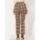 thumbnail image 3 of INSPIRE CHIC Pantalones De Tobillo A Cuadros Para Mujer Pantalones De Trabajo A Cuadros De Tartán Casual Con Botones Tartán Marrón S, 3 of 4