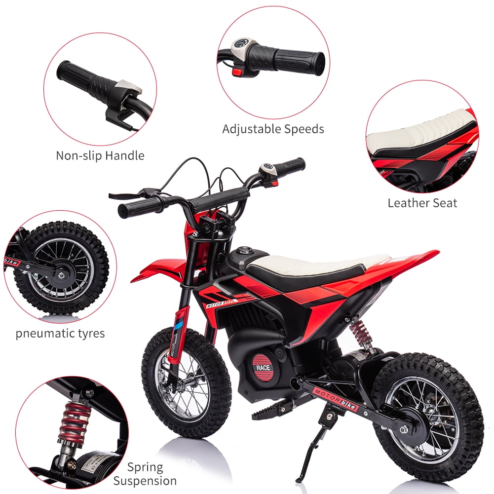 Kojooin 24V Ride on Motorcycle,13.6MPH Fast Speed Electric Battery-Powered,250W Strong Motor,Chain-Driven,Leather Seat,Disc Brake,Red