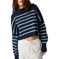 thumbnail image 2 of xiaxaixu Chandail en Tricot Uni/à Rayures pour Femmes Col Rond Manches Longues Pulls Amples Printemps Automne Décontractés Mode Urbaine, 2 of 6