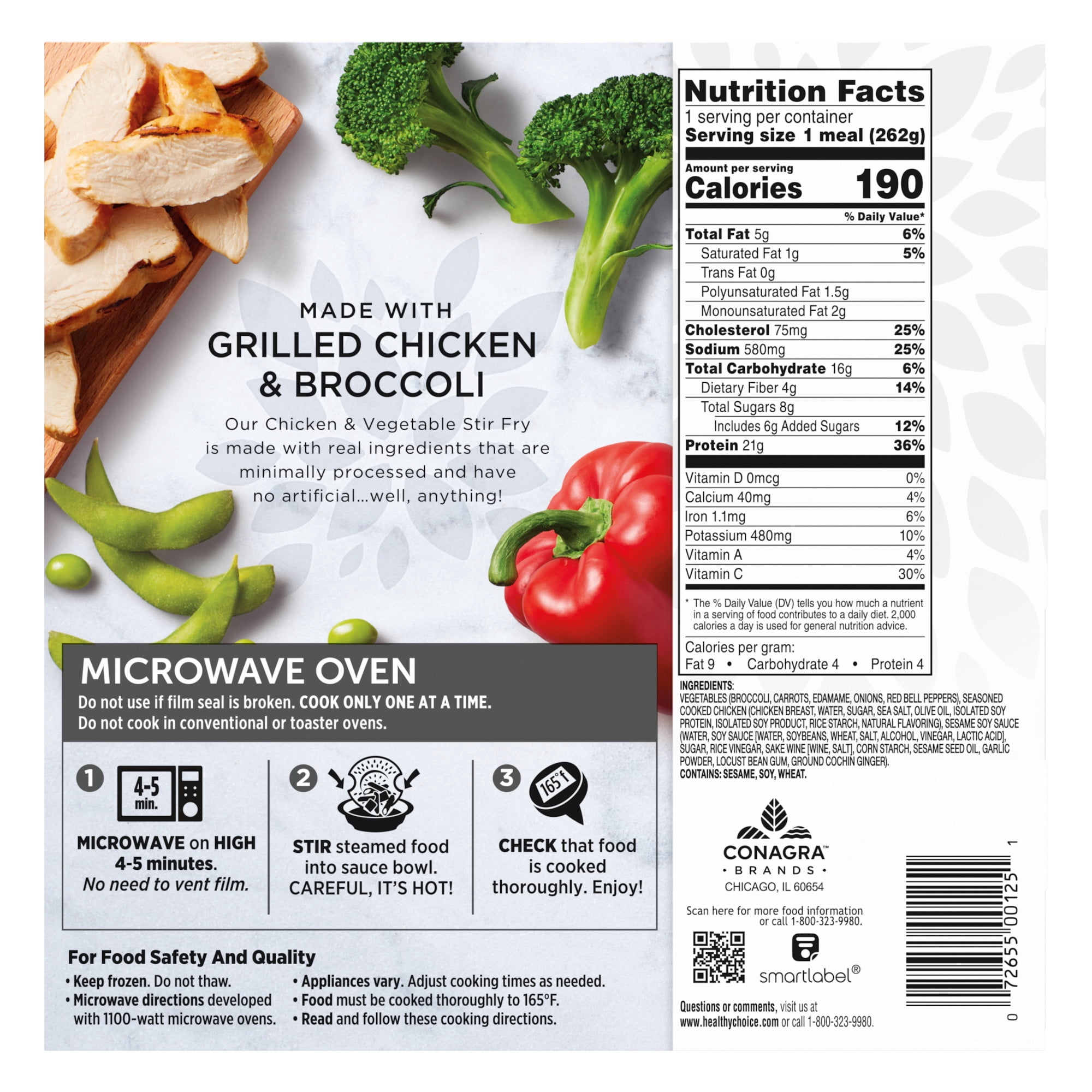 Healthy Choice Simply Steamers Chicken & Vegetable Stir Fry, High Protein Frozen Meal, 9.25 oz. Bowl