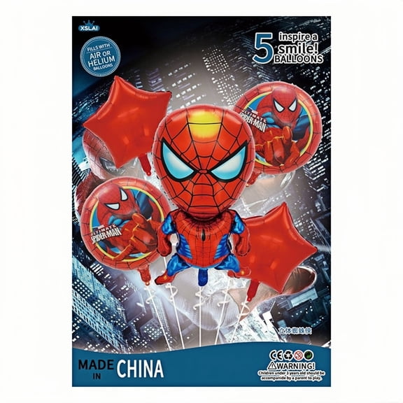 5PCS Superhero Avengers Spider Anime Man Balloon Set for Birthday Parties - Cartoon Foil Balloons Kit with String, Perfect for Kids Adults Decoration Theme Celebration