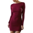 thumbnail image 2 of Women'S Fall Winter Long Sleeve Boat Neck Mini Dress Slim Fit Party Club Teacher Casual Office Dresses Wine Red L, 2 of 9