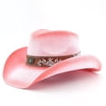 thumbnail image 3 of XIAOCHA Women's Breathable Straw Cowboy Hat Sun Protection Shapeable Brim Horse Riding Rodeo Cowgirl Hat,Pink, 3 of 3