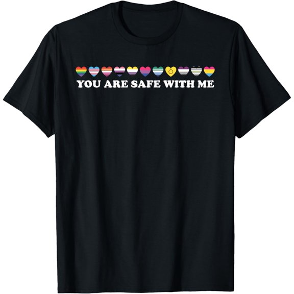 You Are Safe With Me LGBT Support Rainbow LGBTQ Flags Ally T-Shirt
