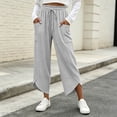 thumbnail image 2 of Women Striped Cropped Capri Pants Sevevn Drawstring Elastic Waist Irregular Hem Casual Trousers With Large Side Pockets, Multi‑Color Options For Summer Daily Wear, 2 of 6