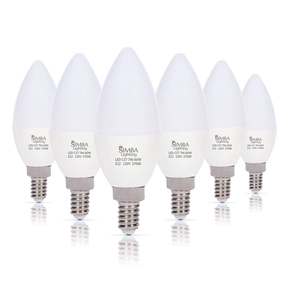 Simba Lighting LED Candelabra B11 C37 7W 60W Replacement Light Bulbs E12 Base 120V Warm White 2700K, Pack of 6
