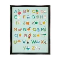 Stupell Industries Alphabet Chart on Mint Green Typography Painting Black Floater Framed Canvas Art Print Wall Art, 25 x 31