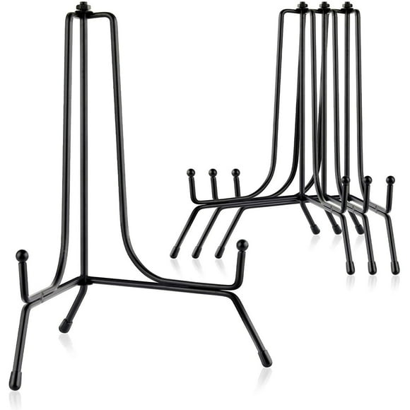 Mocoosy 4 Pack Improved Anti-Slip Plate Stands for Display, 8 inch Plate Holder Display Stand, Picture Frame Holder Stand, Black Iron Easel Stands for Photo, Decorative Plate, Tablets and Tabletop Art