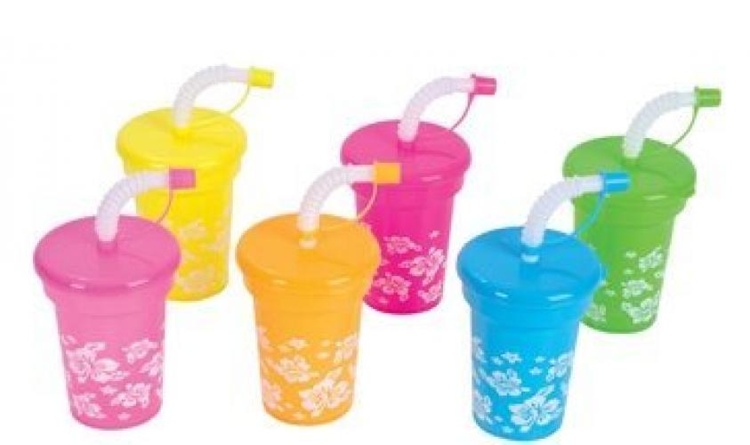 12 Luau sipper cups with straws plastic reusable party cups