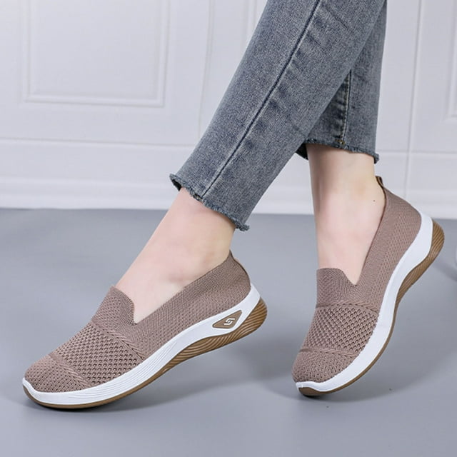Hoshose Chaussures Décontractées en Maille pour Femmes, Grande Taille, à Enfiler, Semelle Plate Douce, Respirantes, Bout Rond, Mode