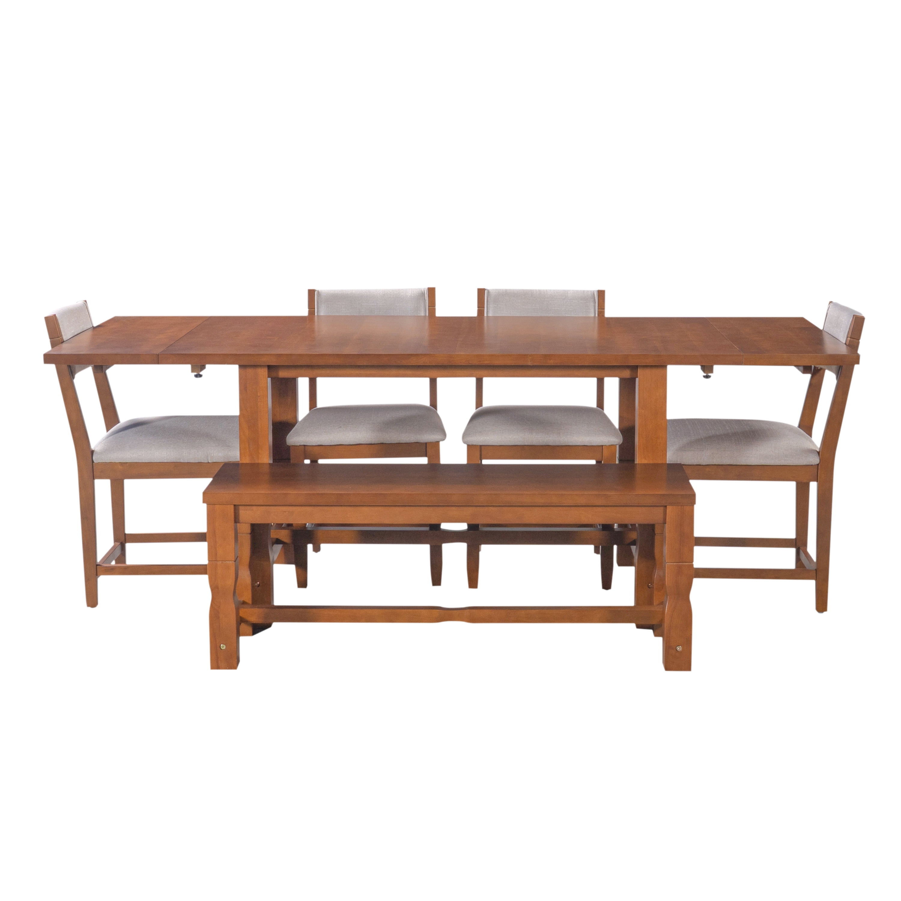 Mintazer 6 Piece Extendable Dining Table Set with 4 Upholstered Dining Chairs & Bench, 84 Inch Rectangular Farmhouse Dinner Table with 2 Removable Leaves for Kitchen Dining Room Apartment, Brown