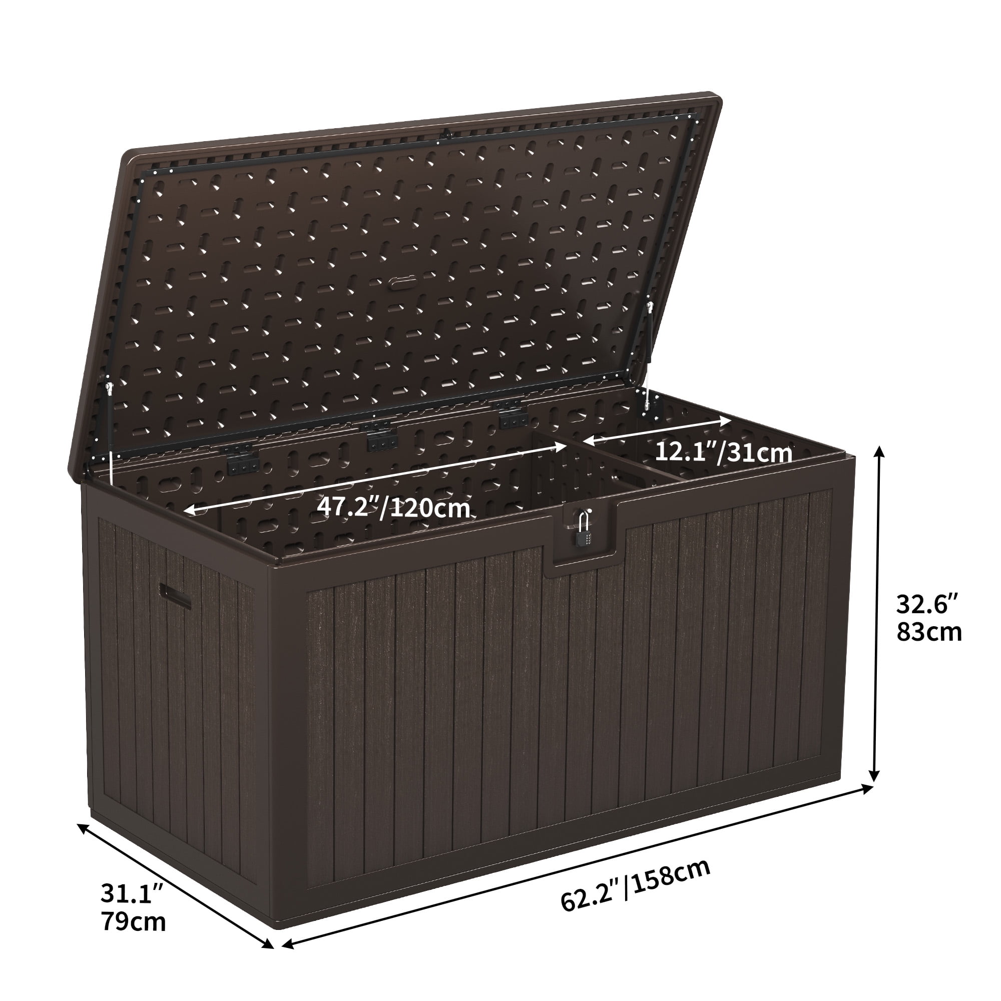 Dextrus Outdoor Weatherproof Large Storage Deck Box for Patio Furniture and Pool Supplies, 230 Gallon Capacity, Brown