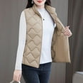 thumbnail image 2 of Womens Lightweight Puffer Vest Jacket Plus SIze Winter Thick Warm Outerwear Sleeveless Stand Collar Full-zip Coat (XL, Khaki), 2 of 7