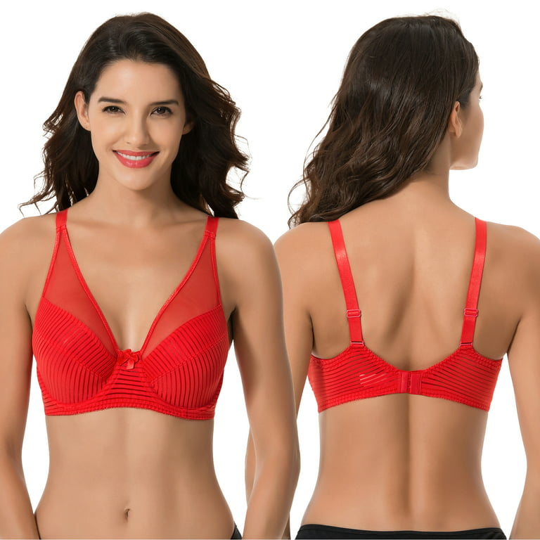 Curve Muse Women's Plus Size Full Coverage Padded Underwire  Bra-2PK-NUDE,RED-44DDD