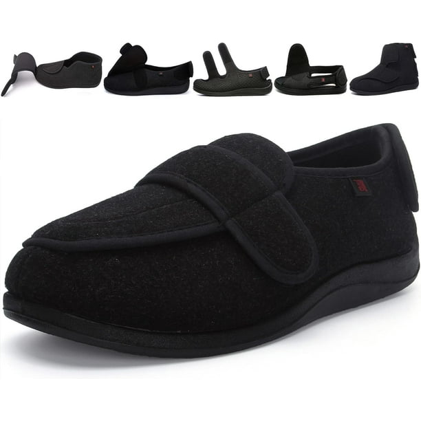 Women Men Adjustable Velco Extra Wide Shoes Swollen Feet Diabetic Edema Boots Slippers Indoor Outdoor Sandals Unisex Large Size 5 14 39 B Fur Black G