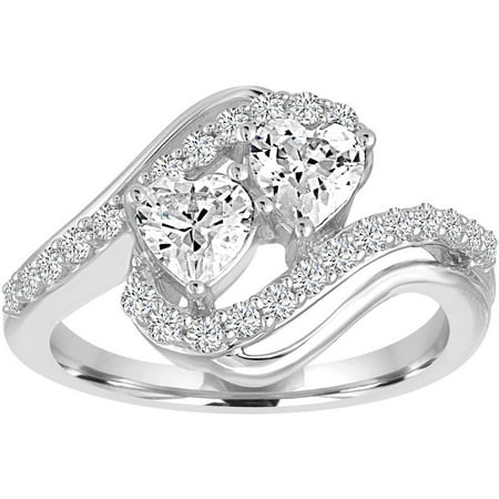 Believe By Brilliance Simulated Diamond Sterling Silver 2-Stone Heart Bypass Ring