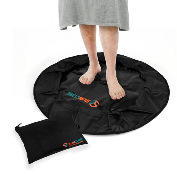 SUN CUBE Wetsuit Changing Mat, Waterproof Surf Bag, Drawstring Wetsuit Bag, Surfing Accessories for Kayakers, Dry Bag for Beach, Durable Compact No Leak Mat for Scuba (Black)