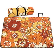Boho Floral Picnic Blankets 60x80 Retro Groovy Flowers Picnic Mat 60S 70S Hippie Flower Power Picnic Outdoor Blanket for Kids Girls Groovy Natural Garden Botanical Orange Brown Picnic Beach Blanket