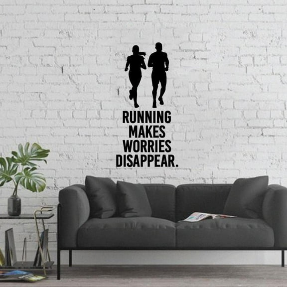 Makes Worries Disappear Quote Wall Sticker Room Vinyl Wall Art Decals Sport Activities/ Running Fitness Inspiration Training Home Gym Vinyl Stickers Motivational Wall Art Decoration Size (30x22 inch)