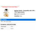 thumbnail image 2 of Ignition Switch - Compatible with 1995 - 1999 Toyota Avalon 1996 1997 1998, 2 of 2