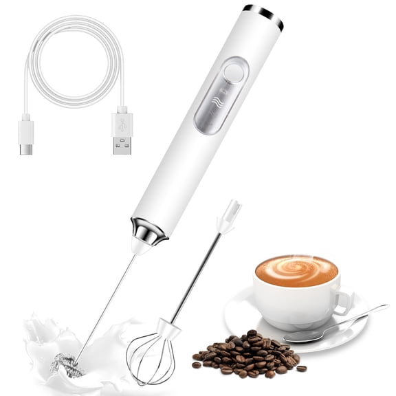 Hootek Rechargeable Milk Frother Handheld with 3 Heads, Coffee Electric Whisk Drink Foam Mixer, Mini Hand Stirrer with 3 Speeds Adjustable for Latte, Cappuccino, Hot Chocolate, Egg, White