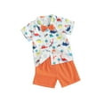 thumbnail image 2 of Musuos Kid Boys 2 Piece Set 6 12 18 24M 3 4Y Short Sleeve Dinosaur Print Shirts with Bowtie + Elastic Waist Shorts Toddler Baby Summer Outfits, 2 of 10