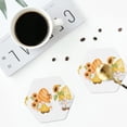 thumbnail image 4 of Honeii Sunflower Gnomes 5 print Leather Coaster Set of 4, ideal for safeguarding your furniture from drinks spills and effortless cleanup-Hexagon, 4 of 6