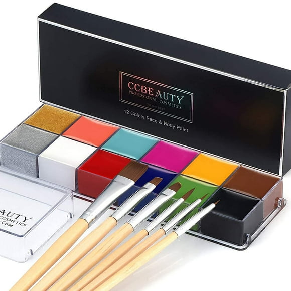 Kit de pintura facial y corporal CCBeauty de 12 colores con pinceles para Halloween