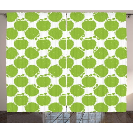 Jaclyn Smith Drapes Apple Curtains 2 Panels Set, Abstract Sketch of Granny Smith Silhouettes Orchard Produce Fruitarian Diet, Window Drapes for Living Room Bedroom, 108W X 84L Inches, Apple Green White, by Ambesonne ()