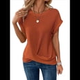 thumbnail image 2 of Camisetas para Mujer, con Mangas Murciélago Lisas y Dobladillo Cruzado, Informales, Ajustadas y A , Color Coral XXL, 2 of 7