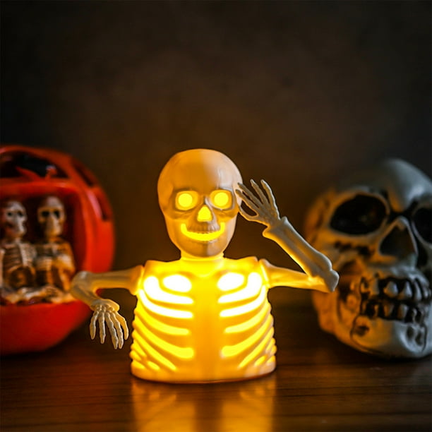 Esqueleto de Halloween con Luz Electrónica | Decoración para Fiestas de Fantasmas | Plástico | Blanco | 11X10X6Cm | 1 Unidad