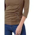 thumbnail image 6 of INSPIRE CHIC Women's Ruched Blouse Button Decor V Neck 3/4 Sleeve Solid Knit Top L Dark Khaki, 6 of 7