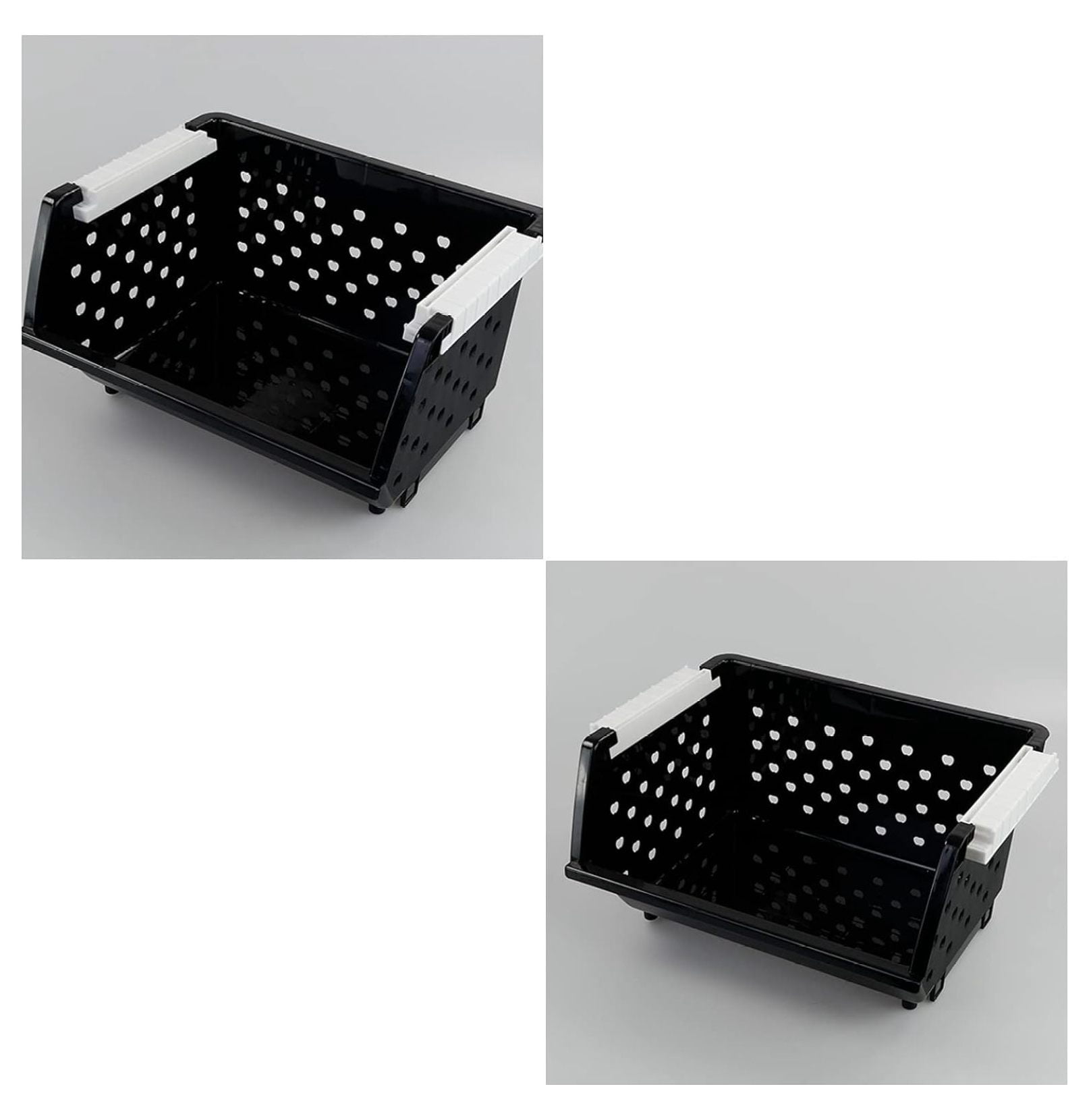 4 Pack Plastic Stackable Storage Baskets, Large Stacking Organizer Bins, Black