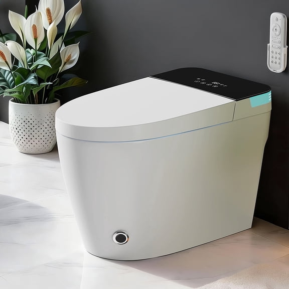 WANSID Smart Toilet with Tankless Bidet Wash, Auto Open Lid, 1.28 Gallons Auto Dual Flush, Heat Seat, Warm Wash/Dryer, Soft Closing, Remote Control